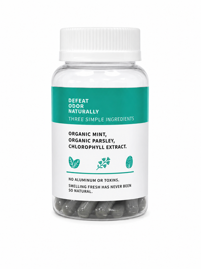 Cápsulas Naturales para el Control del Olor Corporal con Menta, Perejil y Clorofila, 30 Cápsulas.