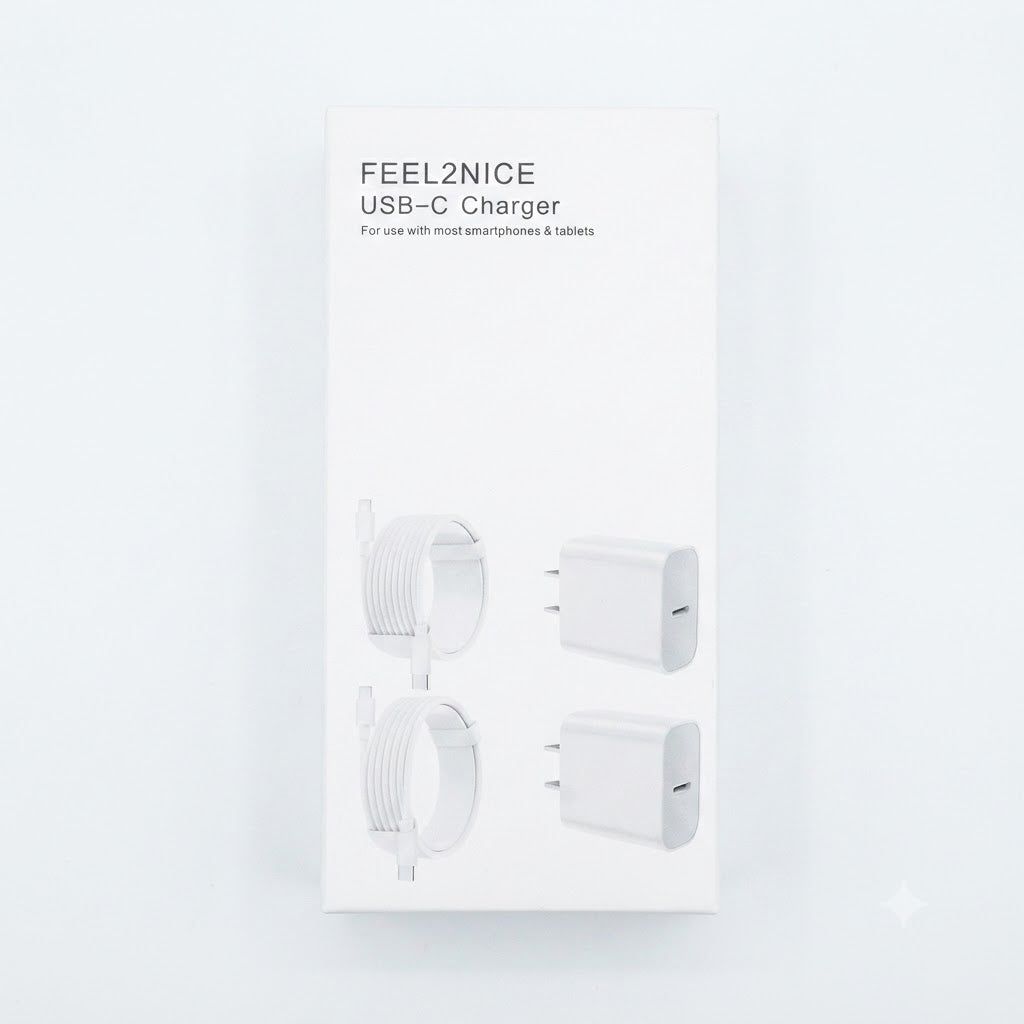 Paquete que incluye un cargador USB-C diseñado para teléfonos inteligentes y tabletas.