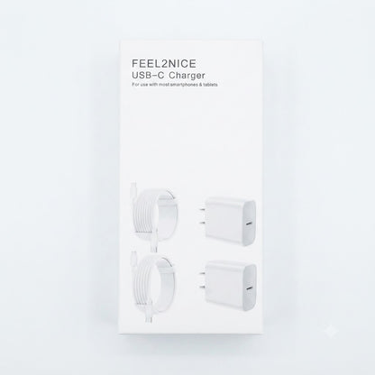 Paquete que incluye un cargador USB-C diseñado para teléfonos inteligentes y tabletas.