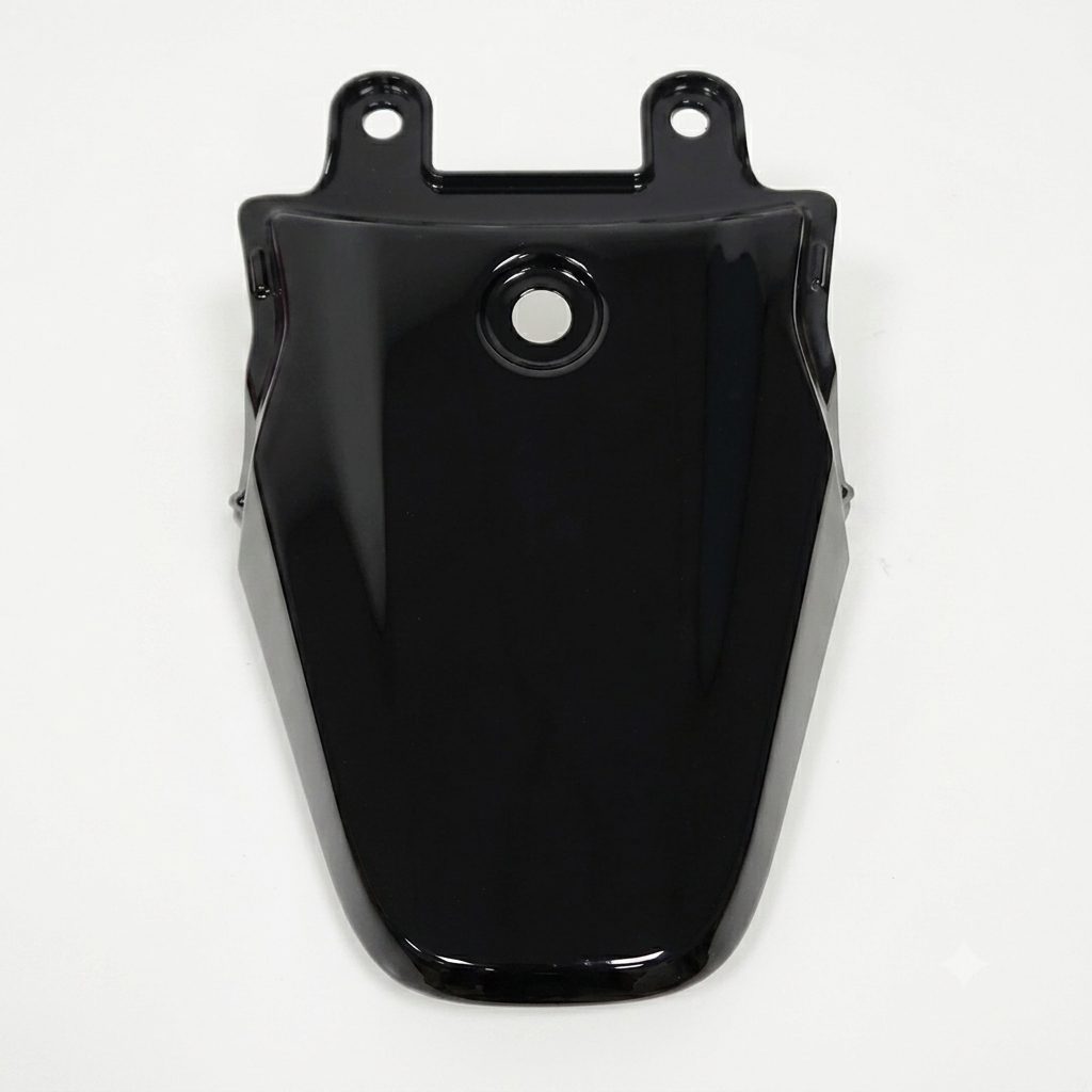 Guardabarros trasero de plastico color negro para motocicleta.