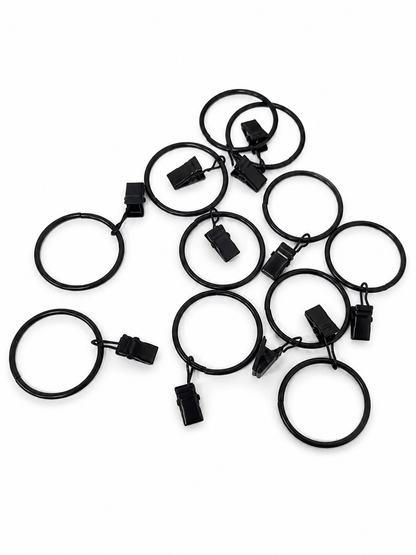 Anillos con Pinzas para Cortinas Color Negro.