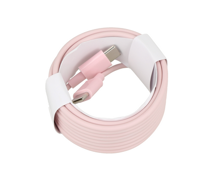 Cable de carga USB-C a USB-C de color rosa.