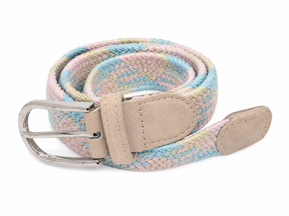 Cinturón Trenzado Multicolor Ajustable con Hebilla Plateada.