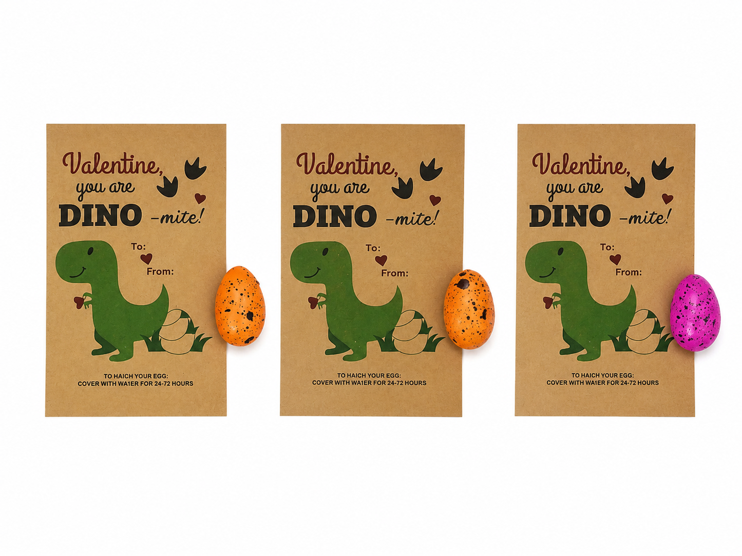 Tarjetas de San Valentín con huevo sorpresa de dinosaurio para regalo, paquete de 3 piezas.