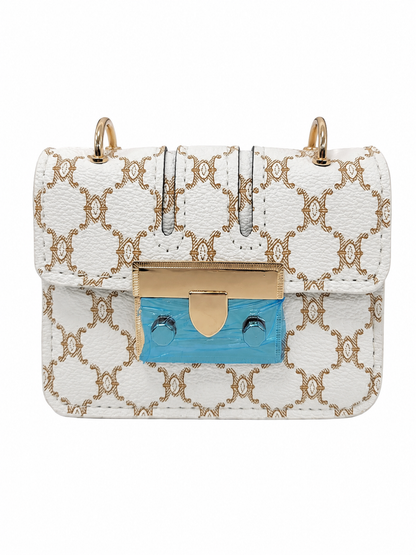 Bolso de Mano con Estampado Geométrico y Cierre Metálico.