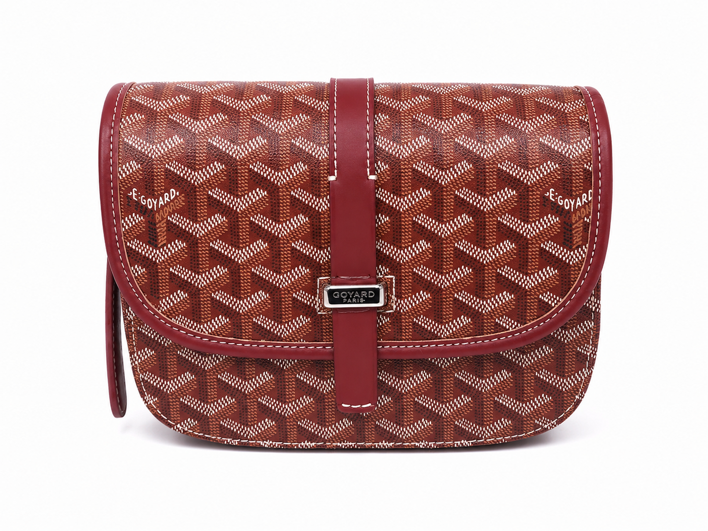 Bolso de hombro con solapa y diseño geométrico color vino. Replica Goyard