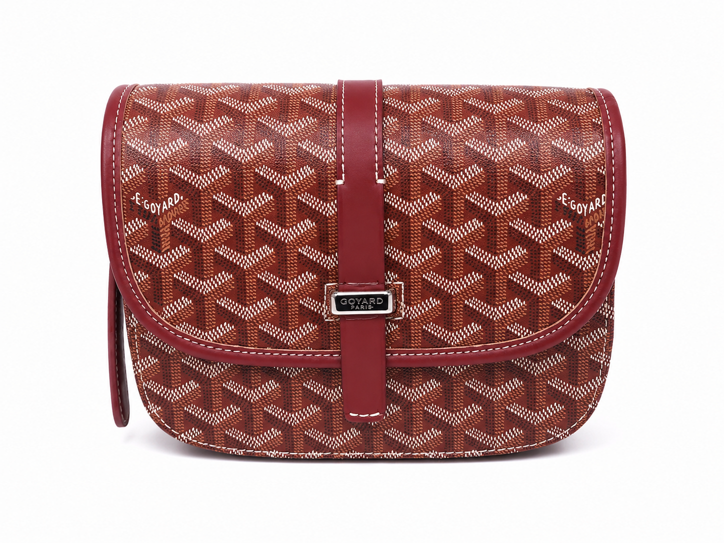 Bolso de hombro con solapa y diseño geométrico color vino. Replica Goyard