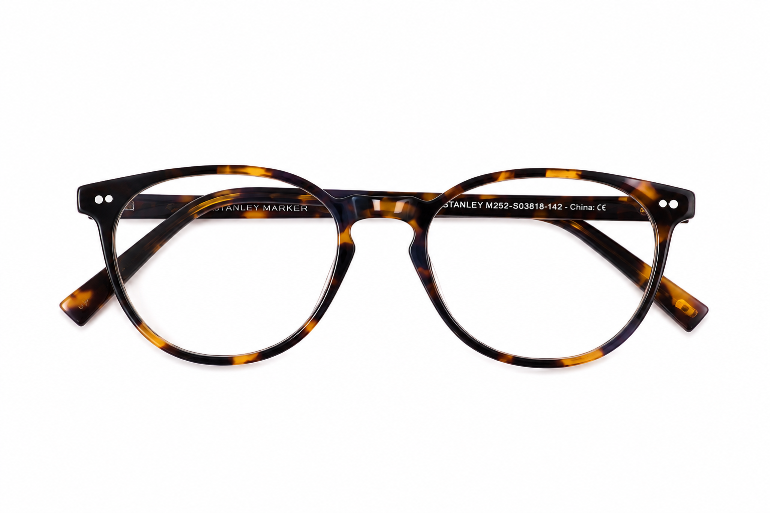 Lentes redondos estilo carey en tonos marrón y negro con montura clásica.