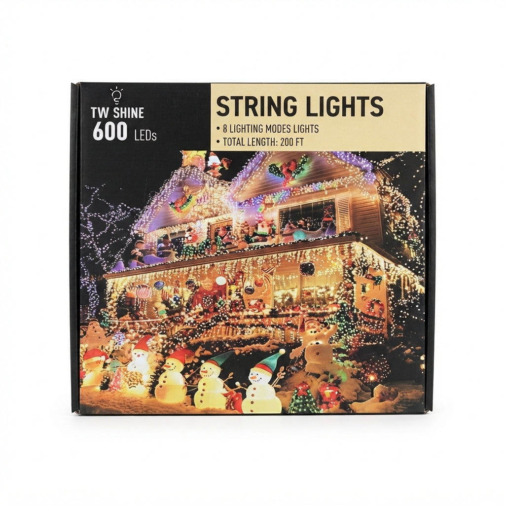 Luces navideñas que una extensión de 600 LEDs con una longitud total de 200 pies y 8 modos de iluminación diferentes.