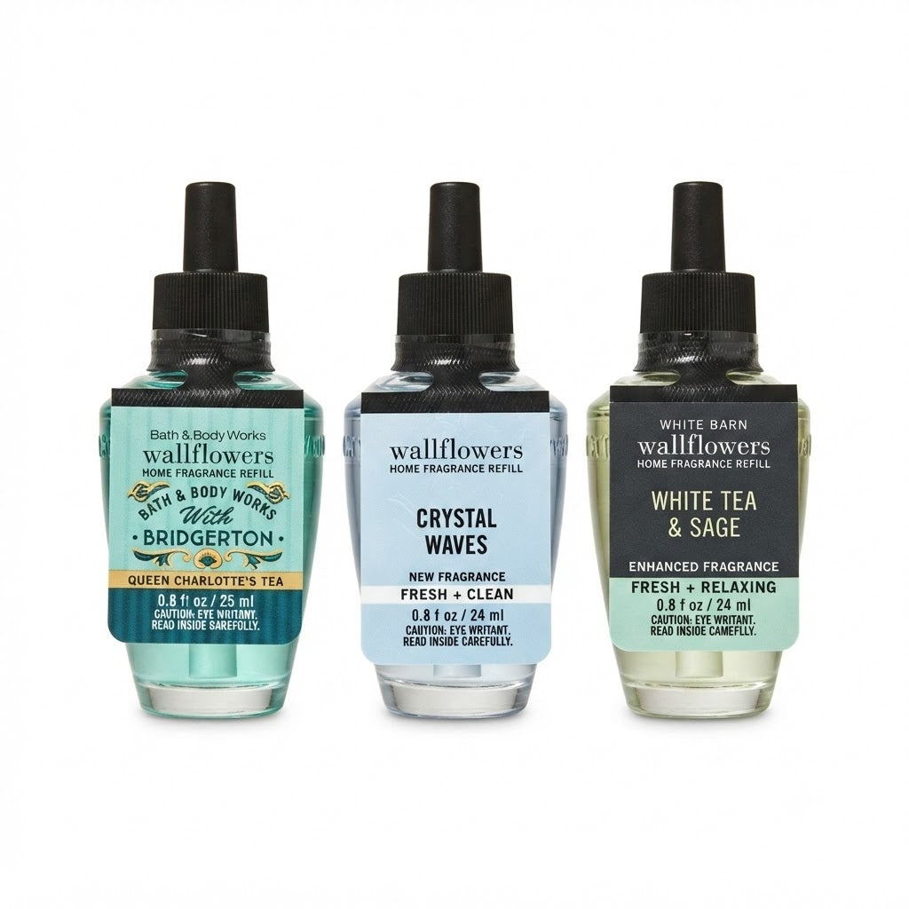 Set incluye tres fragancias: Queen Charlotte's Tea Bridgerton, Crystal Waves y White Tea & Sage.