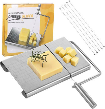 Cortador Multifuncional para Queso con Base de Medición y Alambres de Repuesto.