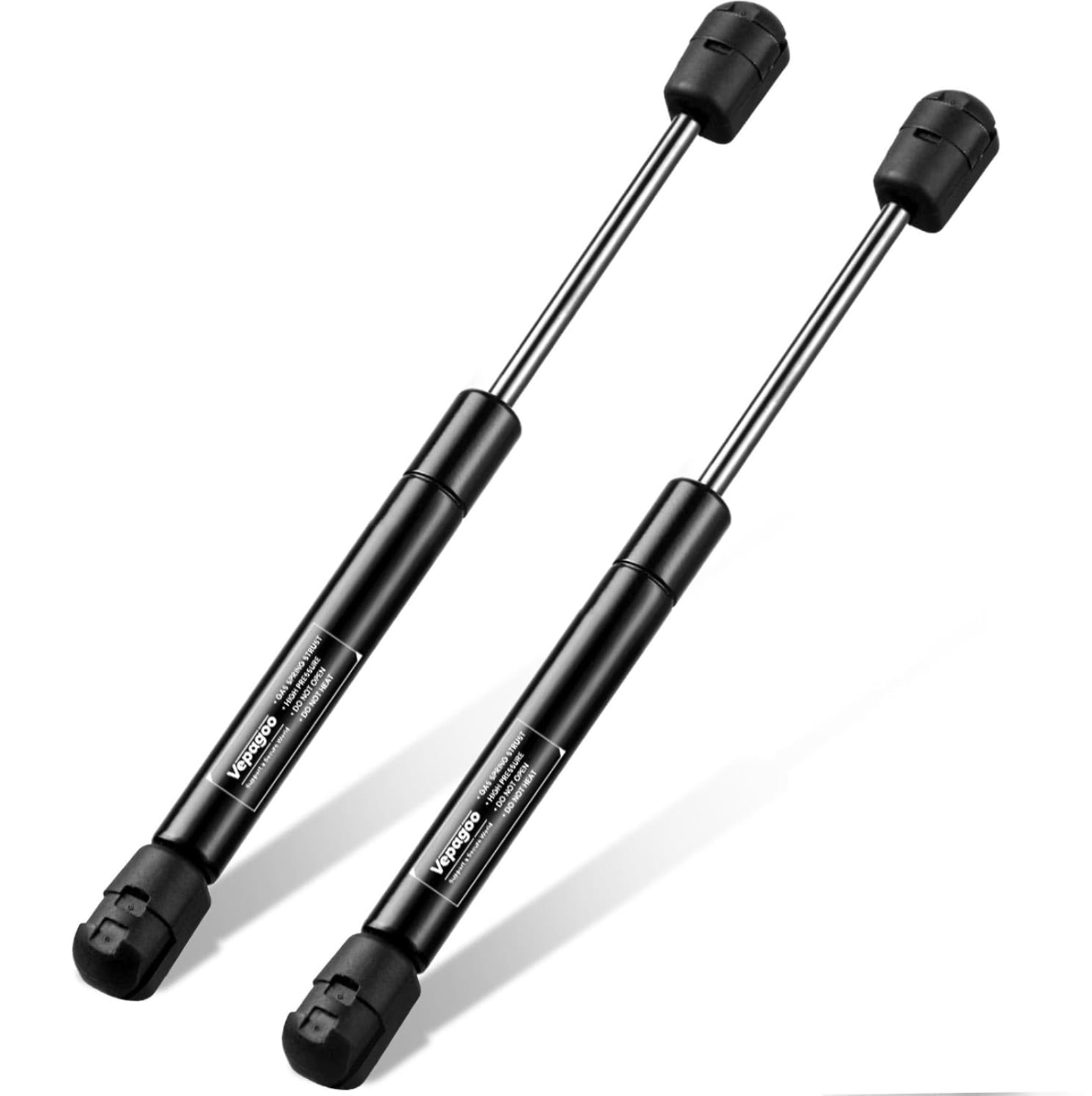 Soportes de elevación a gas típicamente utilizados para ventanas traseras de camionetas (camper shells) o tapas de baúl.