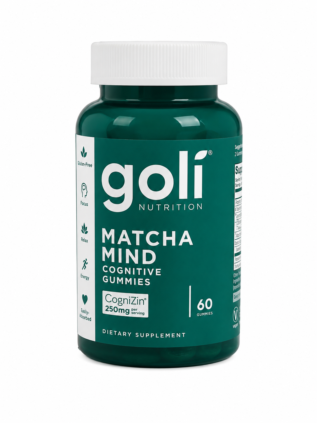 Gomitas de suplemento alimenticio para apoyo cognitivo con matcha, 60 unidades.