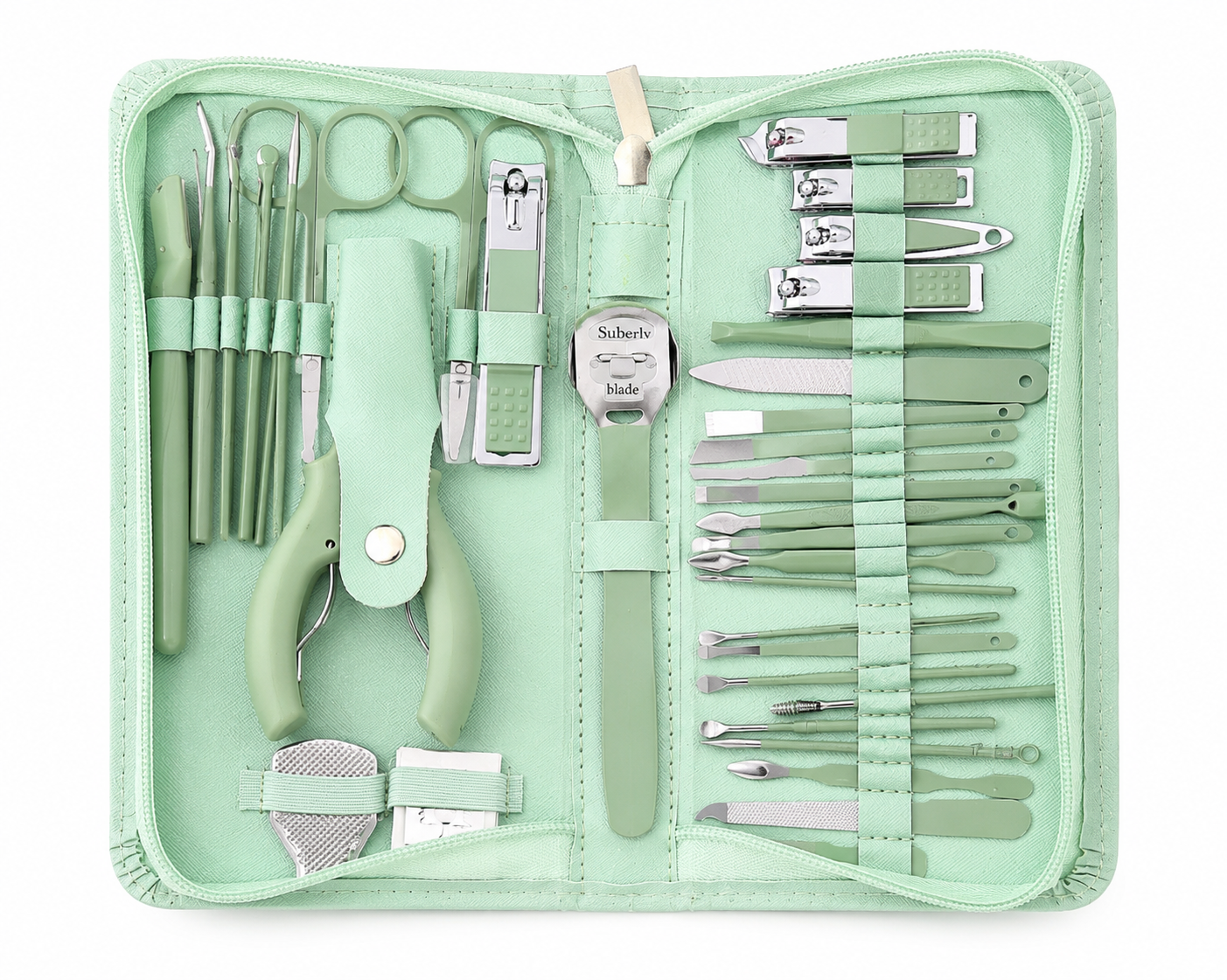 Kit de Manicura y Pedicura Profesional Portátil con Estuche Verde Menta.