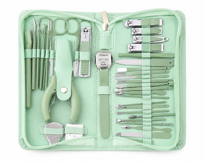 Kit de Manicura y Pedicura Profesional Portátil con Estuche Verde Menta.