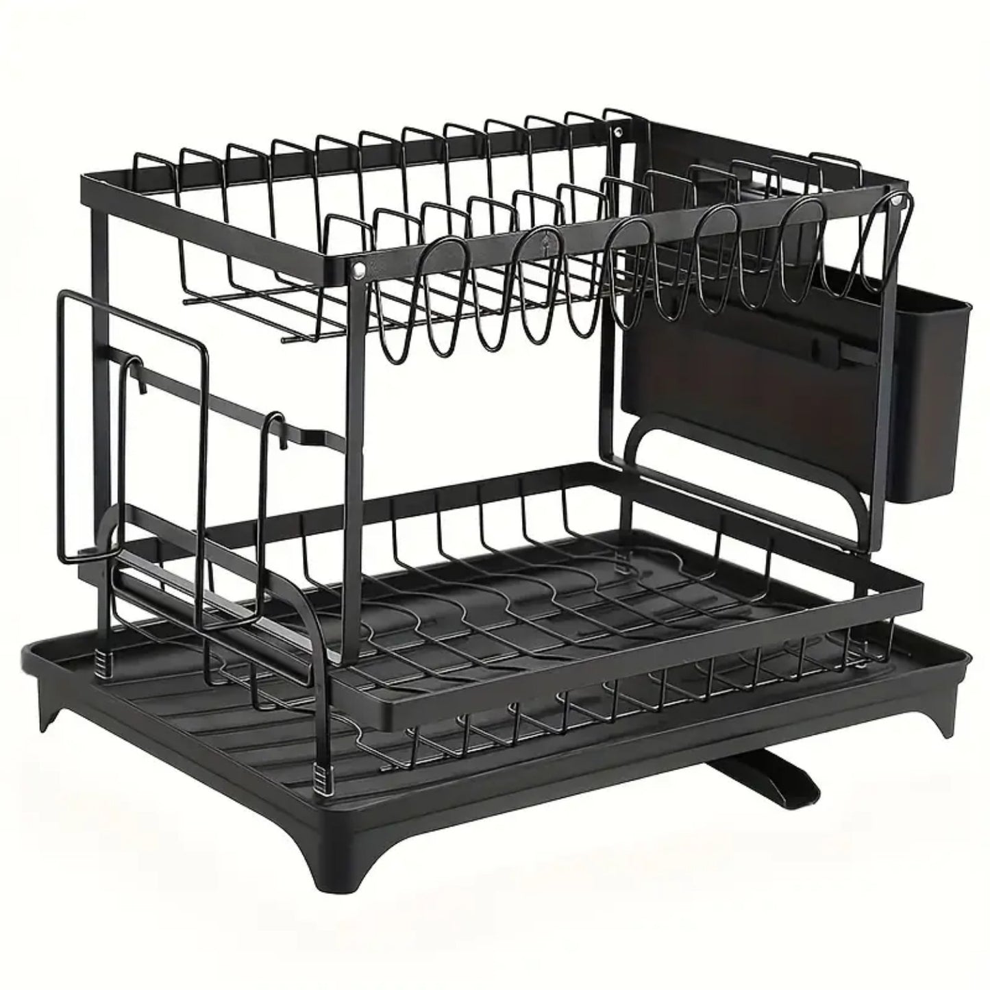 Escurridor de Platos de 2 Niveles con Soporte para Cubiertos, Vasos y Utensilios de Cocina.