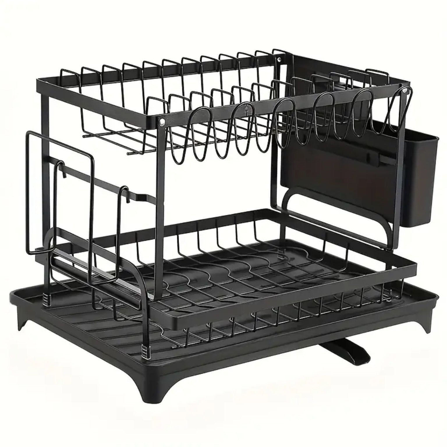 Escurridor de Platos de 2 Niveles con Soporte para Cubiertos, Vasos y Utensilios de Cocina.