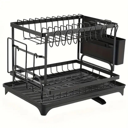 Escurridor de Platos de 2 Niveles con Soporte para Cubiertos, Vasos y Utensilios de Cocina.