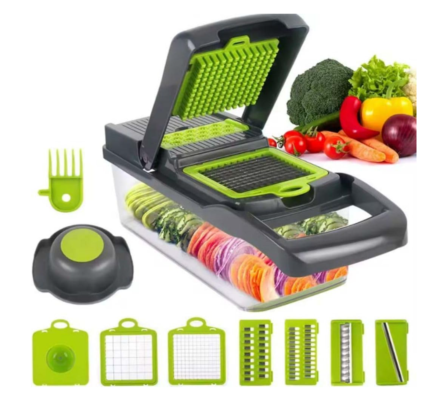 Cortador de verduras, pelador, organizador de cubiertos y tabla de cortar Sunty para uso doméstico.
