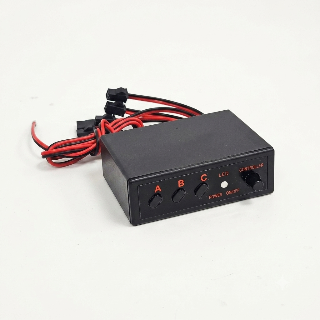 Controlador de luces estroboscópicas LED para vehículos, funciona con sistemas de 12V.