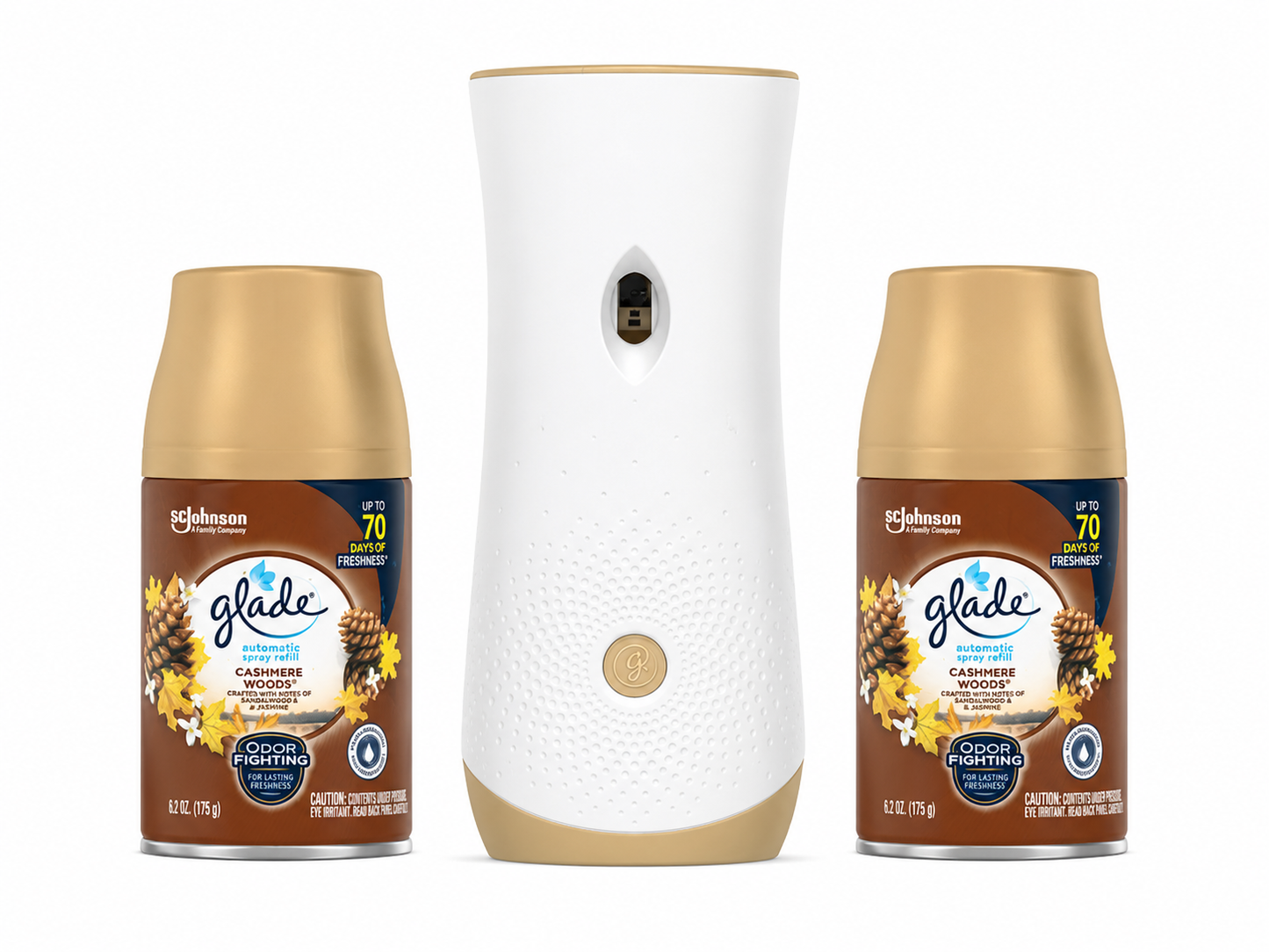 Difusor Automático de Ambientador con 2 Repuestos de Fragancia Cashmere Woods.