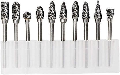 Juego de fresas rotativas de carburo de tungsteno, a menudo utilizado con herramientas rotativas tipo Dremel.