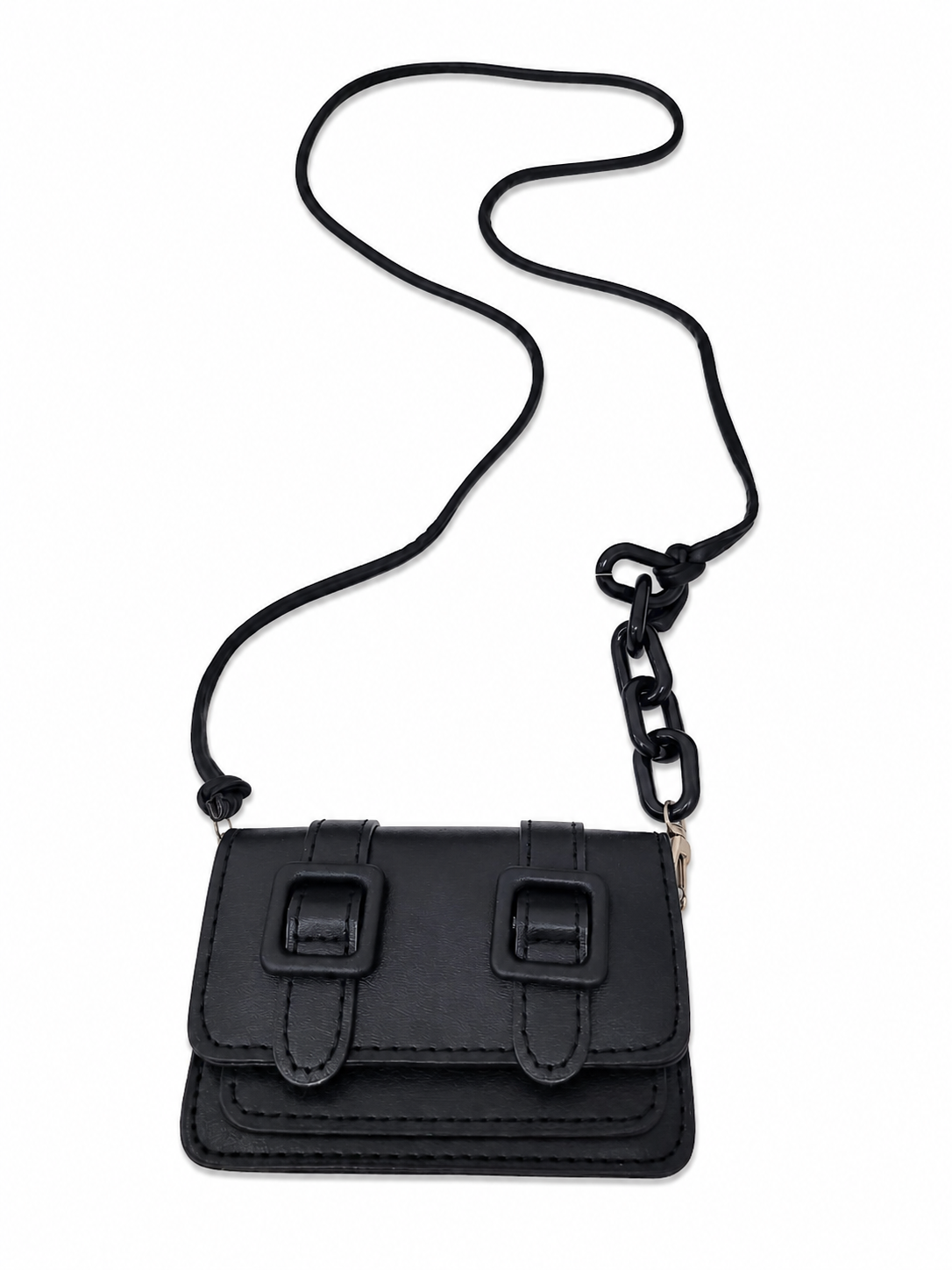 Mini Bolso Crossbody Negro para Mujer – Cartera Compacta Elegante con Cadena Decorativa.