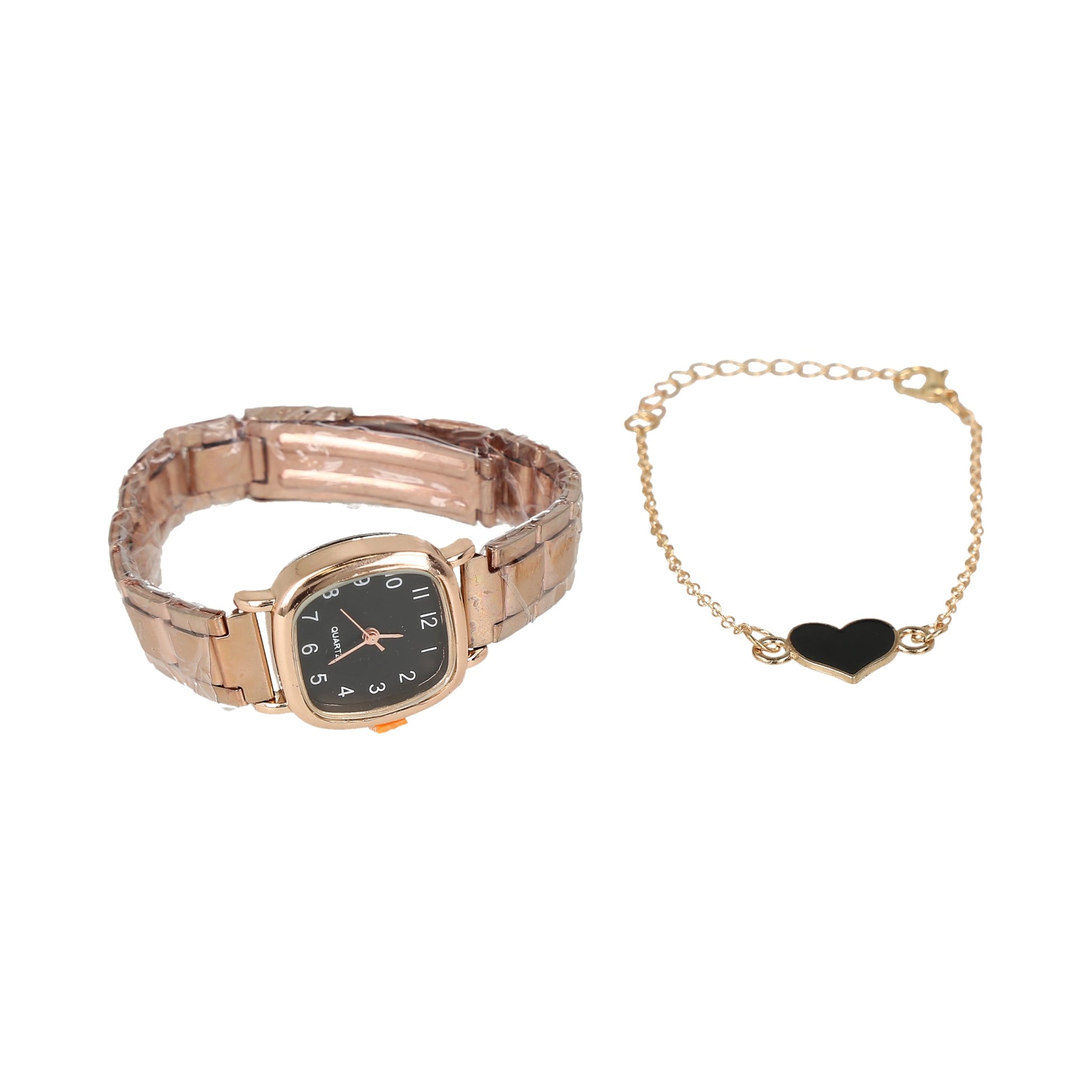 Kit reloj mas pulsera corazon para mujer tono rose gold y gold