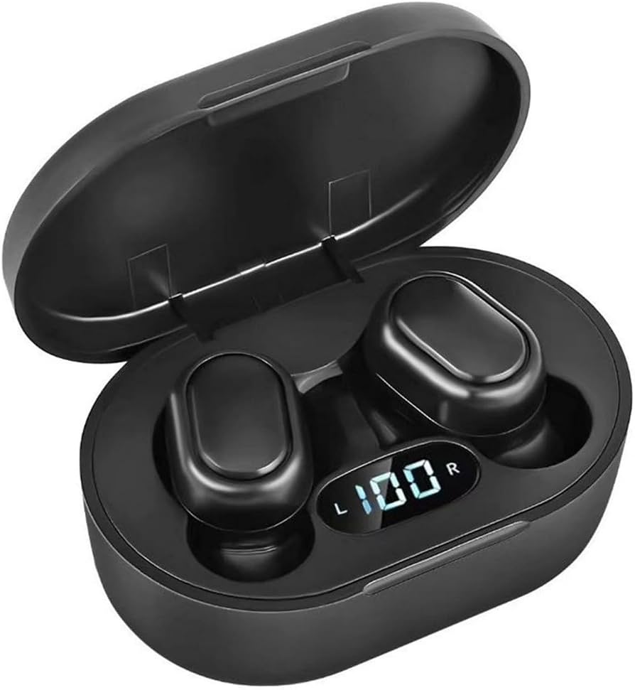Auriculares inalámbricos con estuche de carga negro.
