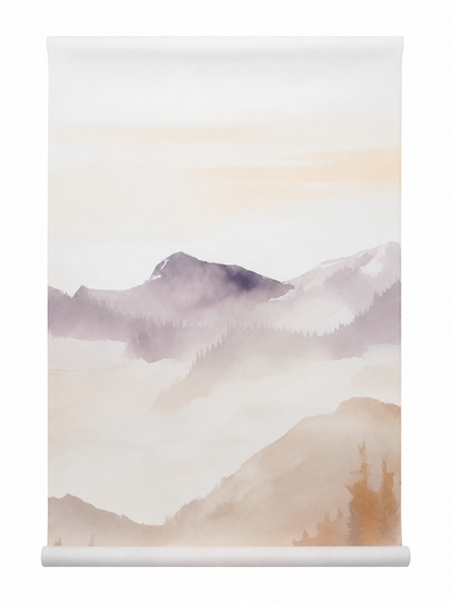 Papel Tapiz Decorativo con Paisaje de Montañas en Acuarela (50x70cm).