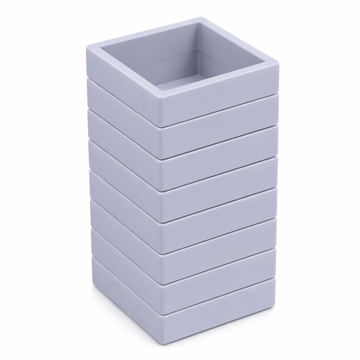 Juego de cajas organizadoras apilables gris claro para joyería y colecciones.