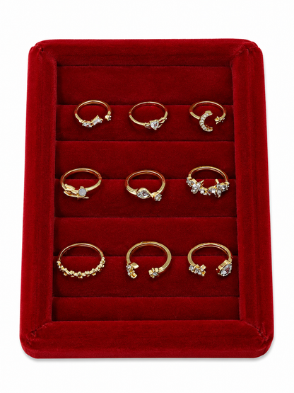 Set de Anillos Dorados para Mujer con Cristales – Pack de 9 Anillos Ajustables Elegantes y Fashion.