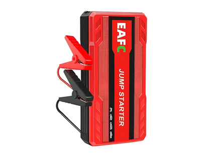 Arrancador de batería portátil EAFC de 12V, incluye una linterna LED incorporada y puertos USB para moviles.
