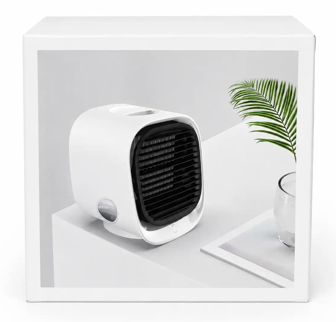 Mini Enfriador de Aire Portátil con Enfriamiento Evaporativo USB.