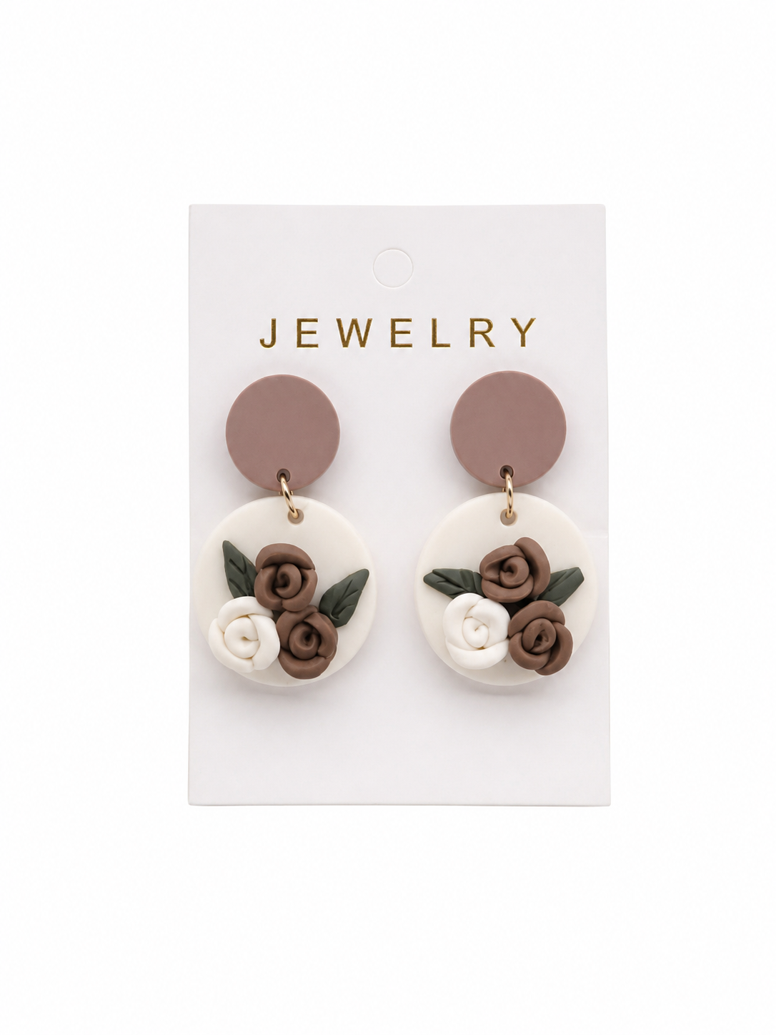 Pendientes Colgantes con Flores Decorativas en Tonos Neutros.