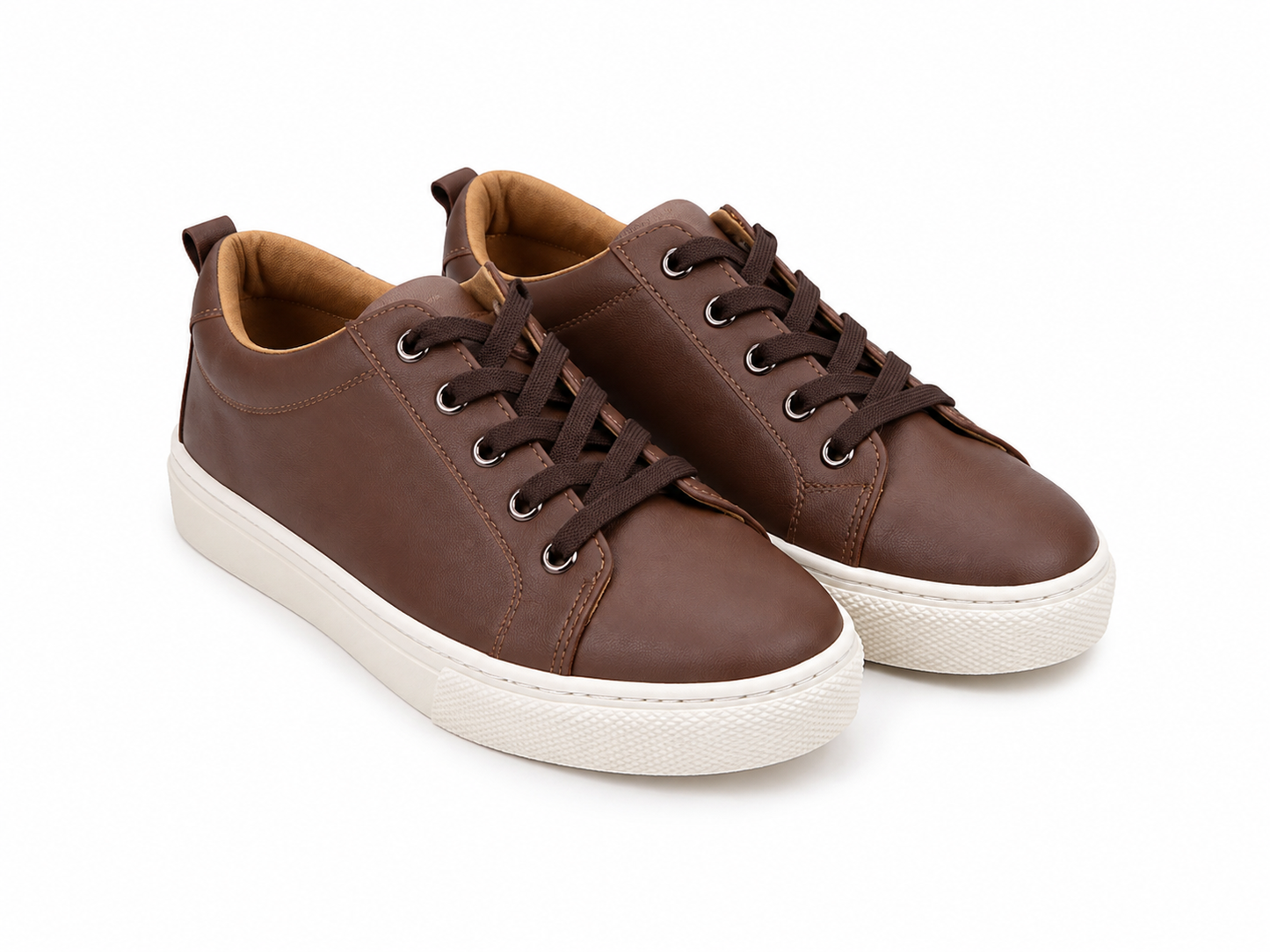 Tenis casuales de cuero sintético color café con suela gruesa antideslizante, talla 20.