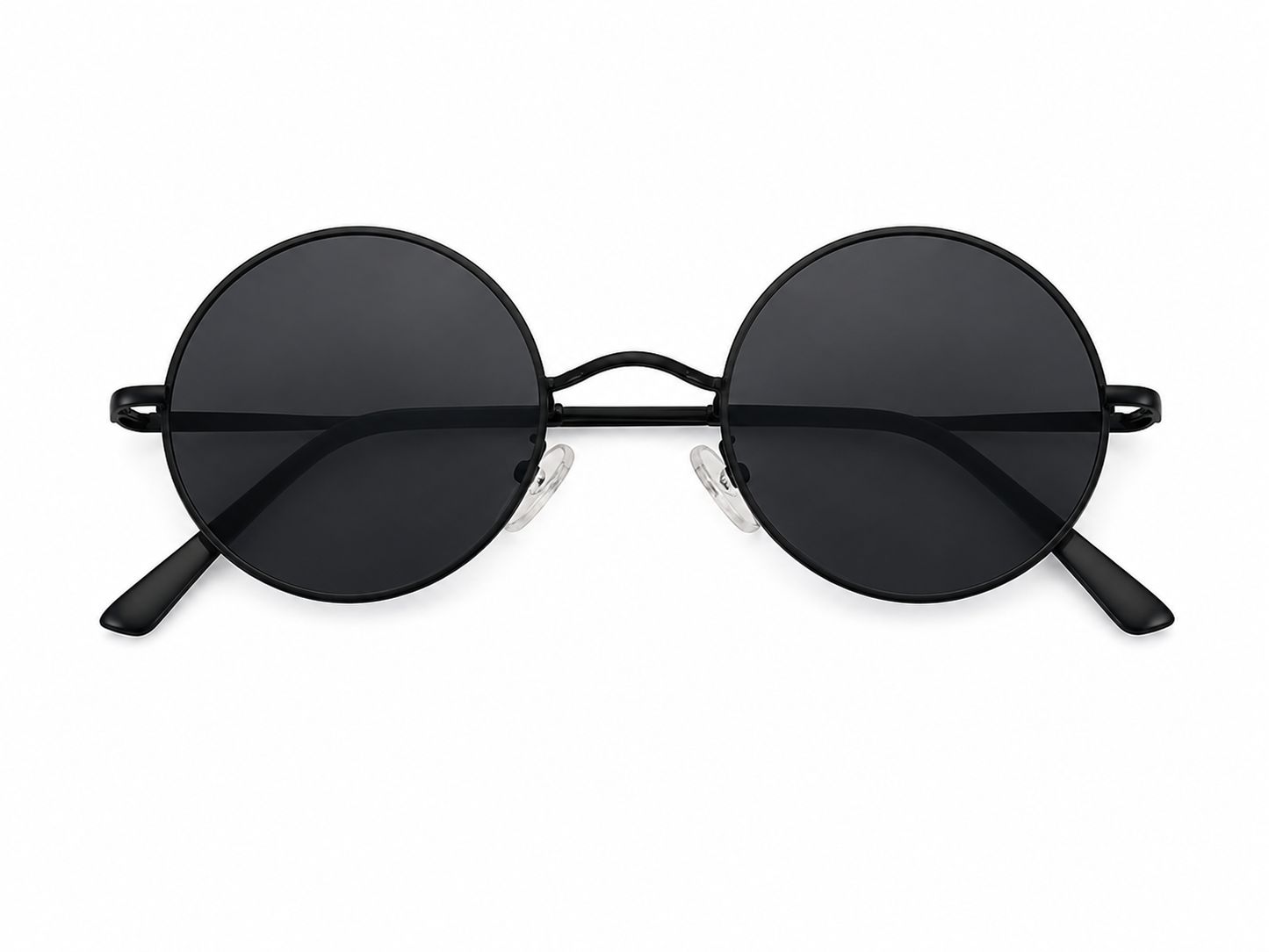 Gafas de Sol Redondas con Lentes Oscuros y Montura Metálica Negra.