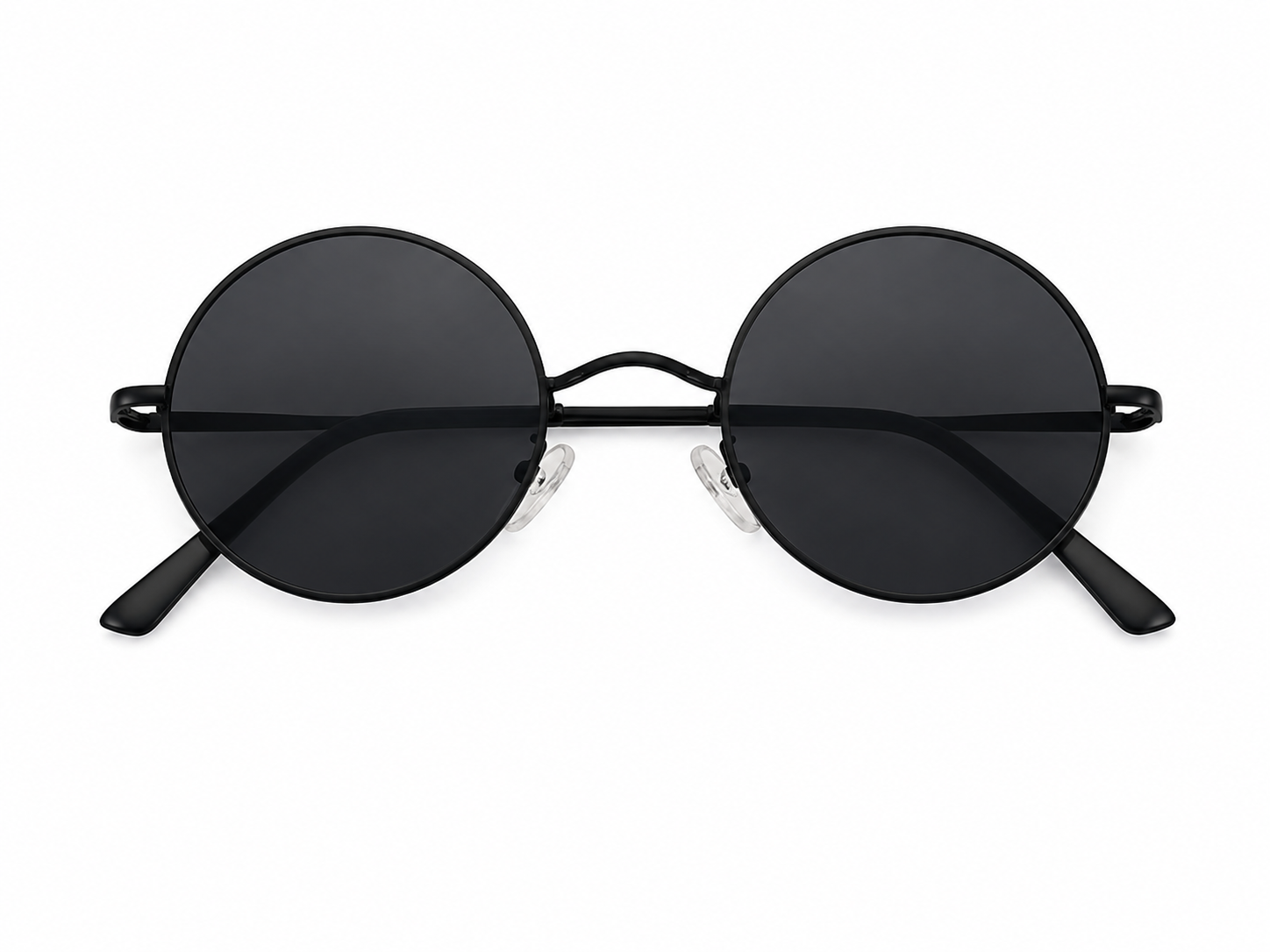 Gafas de Sol Redondas con Lentes Oscuros y Montura Metálica Negra.