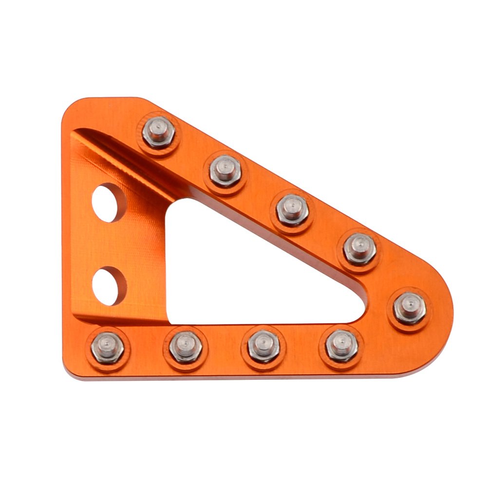 Puntera de pedal de freno trasero anodizada en naranja.