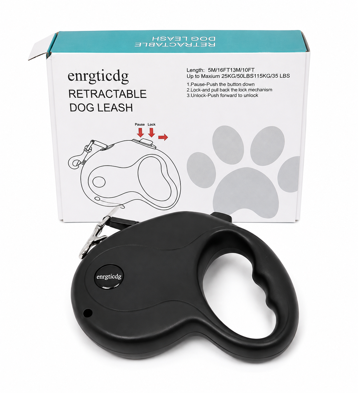 Correa retráctil para perros con sistema de bloqueo y mango ergonómico, 16 pies.
