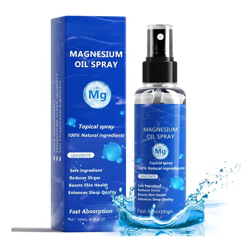 Spray de aceite de magnesio utilizado por vía tópica para la relajación muscular y el alivio del estrés.