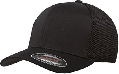 Gorra deportiva negra con visera curva y paneles traseros de malla.