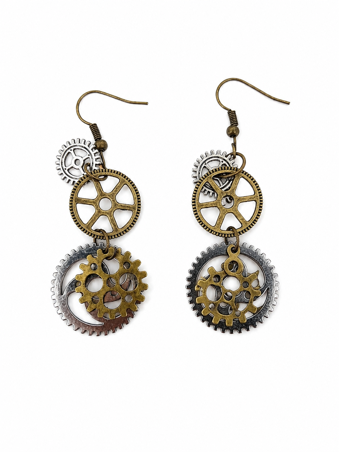 Aretes Colgantes Estilo Steampunk con Engranajes Metálicos Vintage.