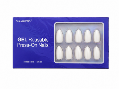 Uñas Postizas Reutilizables Blancas Tipo Almendra 32 Piezas.