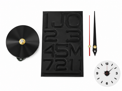 Kit para Reloj de Pared DIY con Mecanismo, Manecillas y Números Adhesivos 3D Negros.