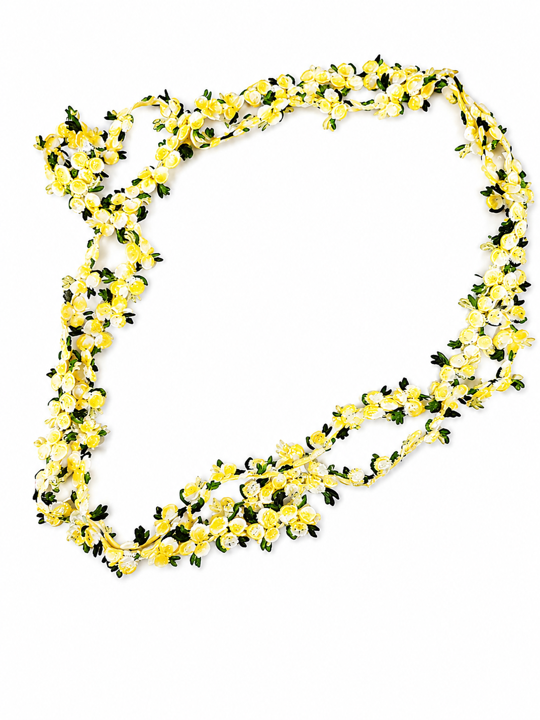 Guirnalda Decorativa Floral Amarilla con Hojas Verdes.
