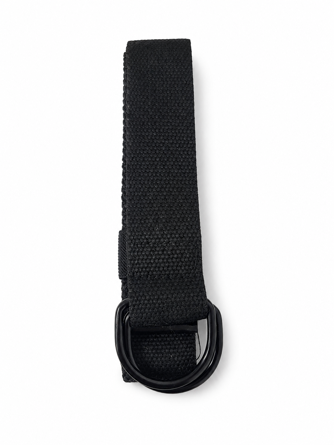 Cinturón de Lona Negro con Hebilla Doble Tipo D-Ring Ajustable.