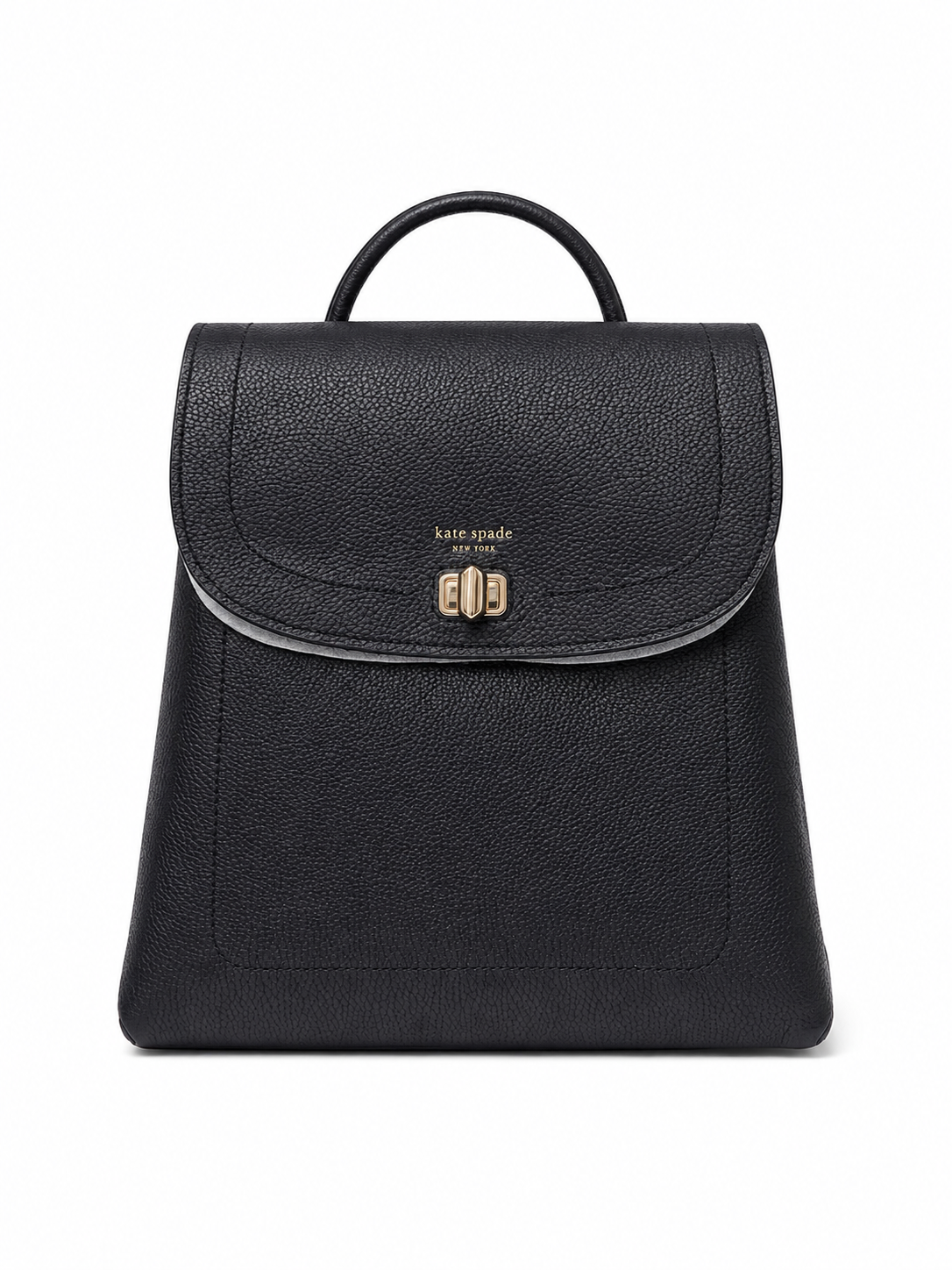 Mochila elegante color negro con cierre frontal y asa superior.