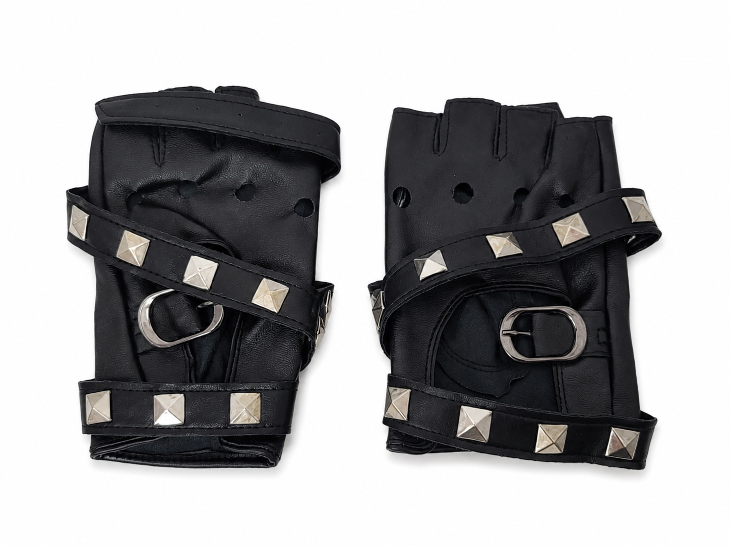 Guantes Sin Dedos con Tachas Metálicas Estilo Punk Gótico.