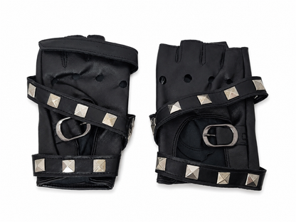 Guantes Sin Dedos con Tachas Metálicas Estilo Punk Gótico.